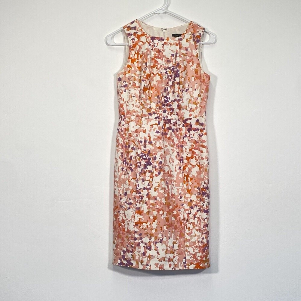 Ann Taylor Dress Size 2 Petite Orange Pink Purple Sheath Sleeveless Party